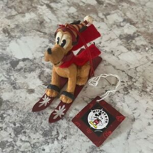 Disney Pluto Skiing Figurine with Red Accents